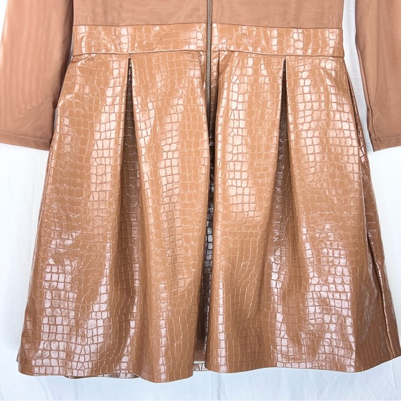 ALICE + OLIVIA Chara Vegan Leather Croc Embossed Mini Dress, Camel, Size 14, NWT - mordernwear.com ALICE + OLIVIA Chara Vegan Leather Croc Embossed Mini Dress, Camel, Size 14, NWT - mordernwear.com